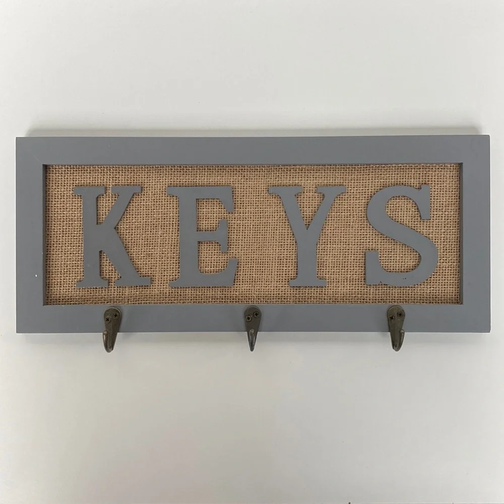 Decorative Gray Key Sign with Hooks